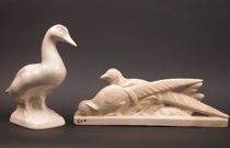 Appraisal: A Sarreguemines Duck Deco Pheasants The duck is stamped Sarreguemines