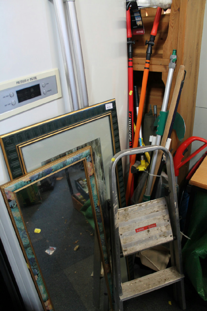 Appraisal: Mirror picture and a quantity of brushes cleaning tools and