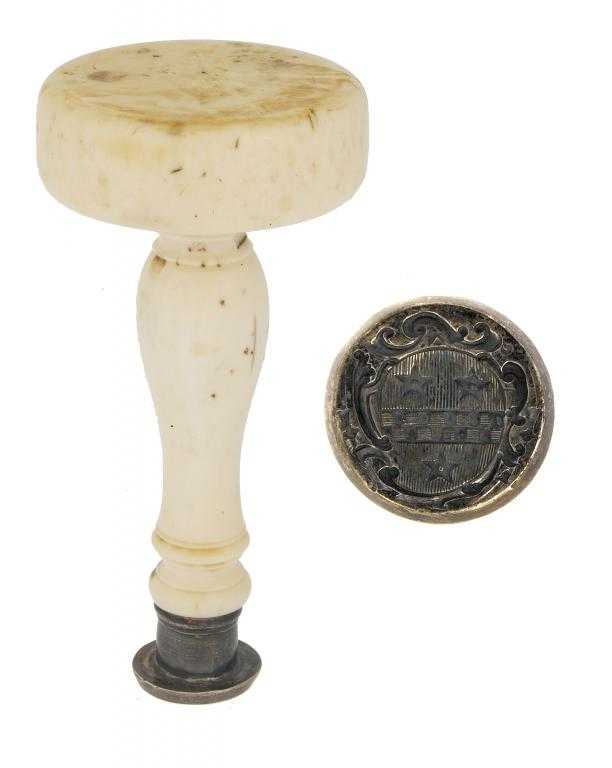 Appraisal: AN ENGLISH SILVER-MOUNTED IVORY DESK SEAL of inverted baluster form