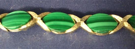 Appraisal: Malachite and ct gold bracelet of alternating eliptical pieces of