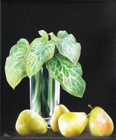 Appraisal: GENEAU Alain Oil on Canvas Still Life with Pearsand Vase