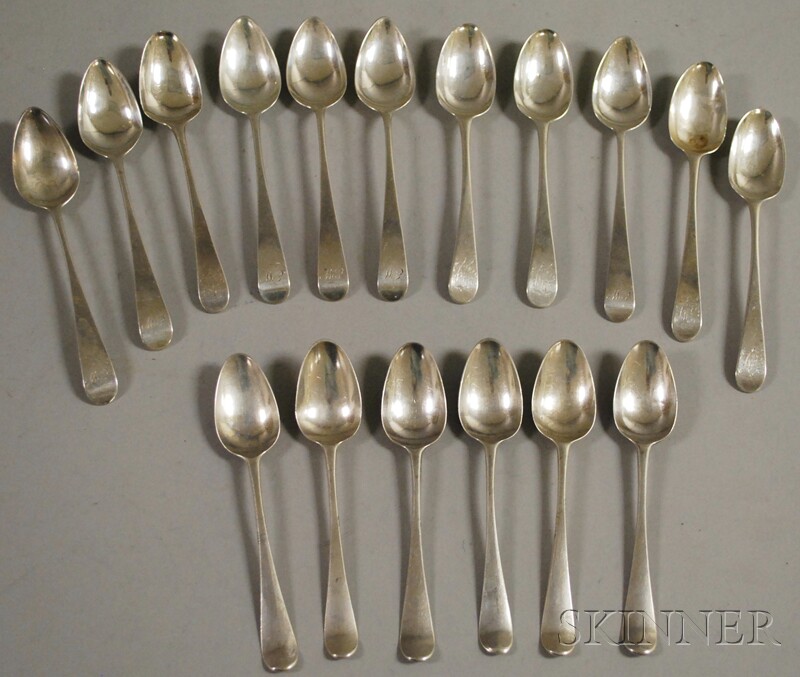 Appraisal: Seventeen Early English Silver Demitasse Spoons six likely Scottish Edinburgh