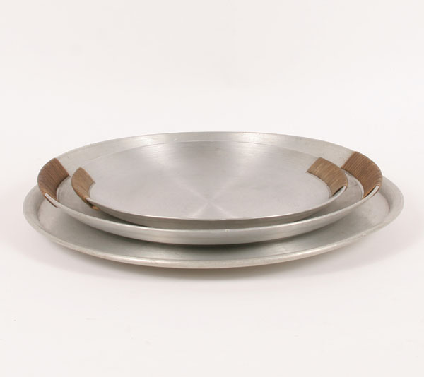 Appraisal: Russel Wright Spun Aluminum Set Cheese Tray with Birch Center