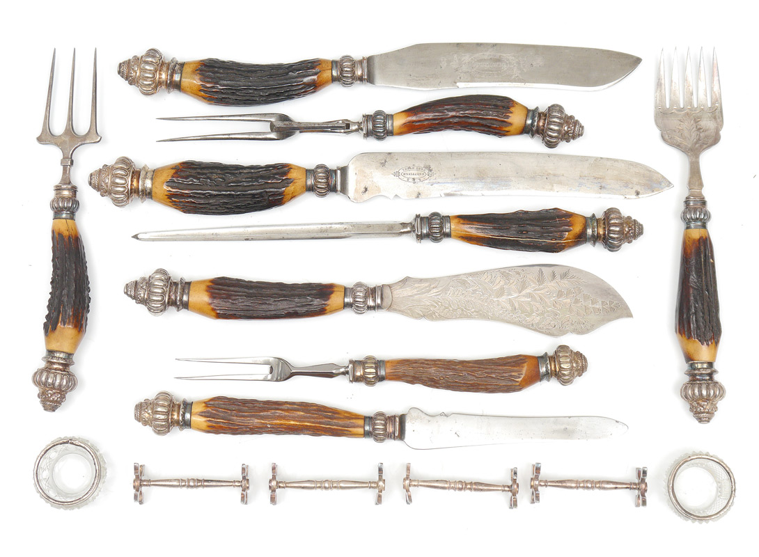 Appraisal: VICTORIAN ANTLER HANDLED CUTLERY SET piece matched set to include