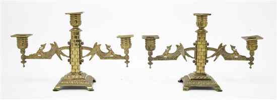 Appraisal: A Pair of Neoclassical Brass Three-Light Candelabra W M Tonks