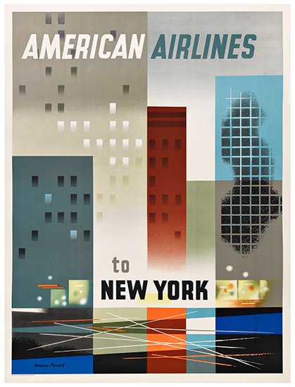 Appraisal: WEIMER PURSELL - AMERICAN AIRLINES TO NEW YORK x inches