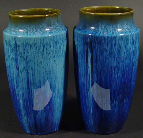 Appraisal: Pair of Bourne Denby stoneware vases decorated in electric blue