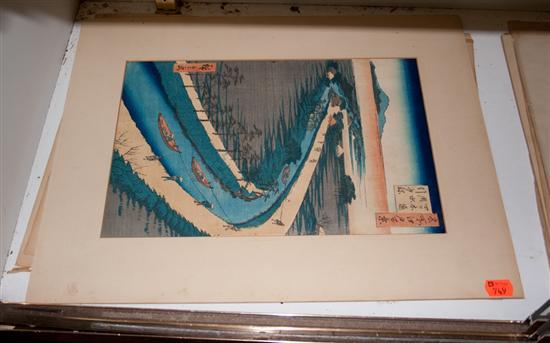 Appraisal: JAPANESE PRINTS Group of four landscapes including a birds-eye view