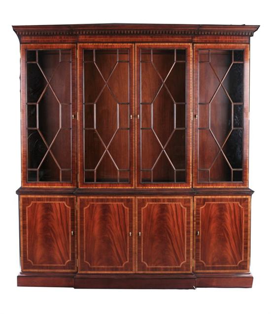 Appraisal: FEDERAL STYLE MAHOGANY BREAKFRONT BOOKCASE CABINET th century Molded crown