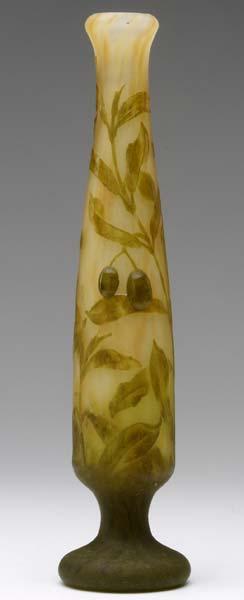 Appraisal: DAUM Tapered vase with applied and wheel-carved olives wheel-carved branches