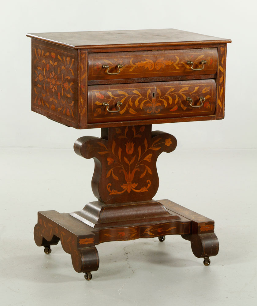 Appraisal: - th C Marquetry Mahogany Stand th century inlaid marquetry