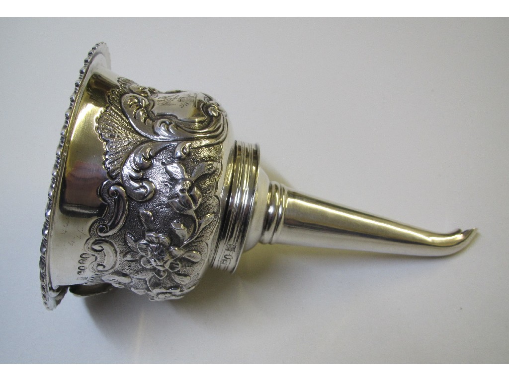 Appraisal: A William IV silver wine funnel the bowl embossed and