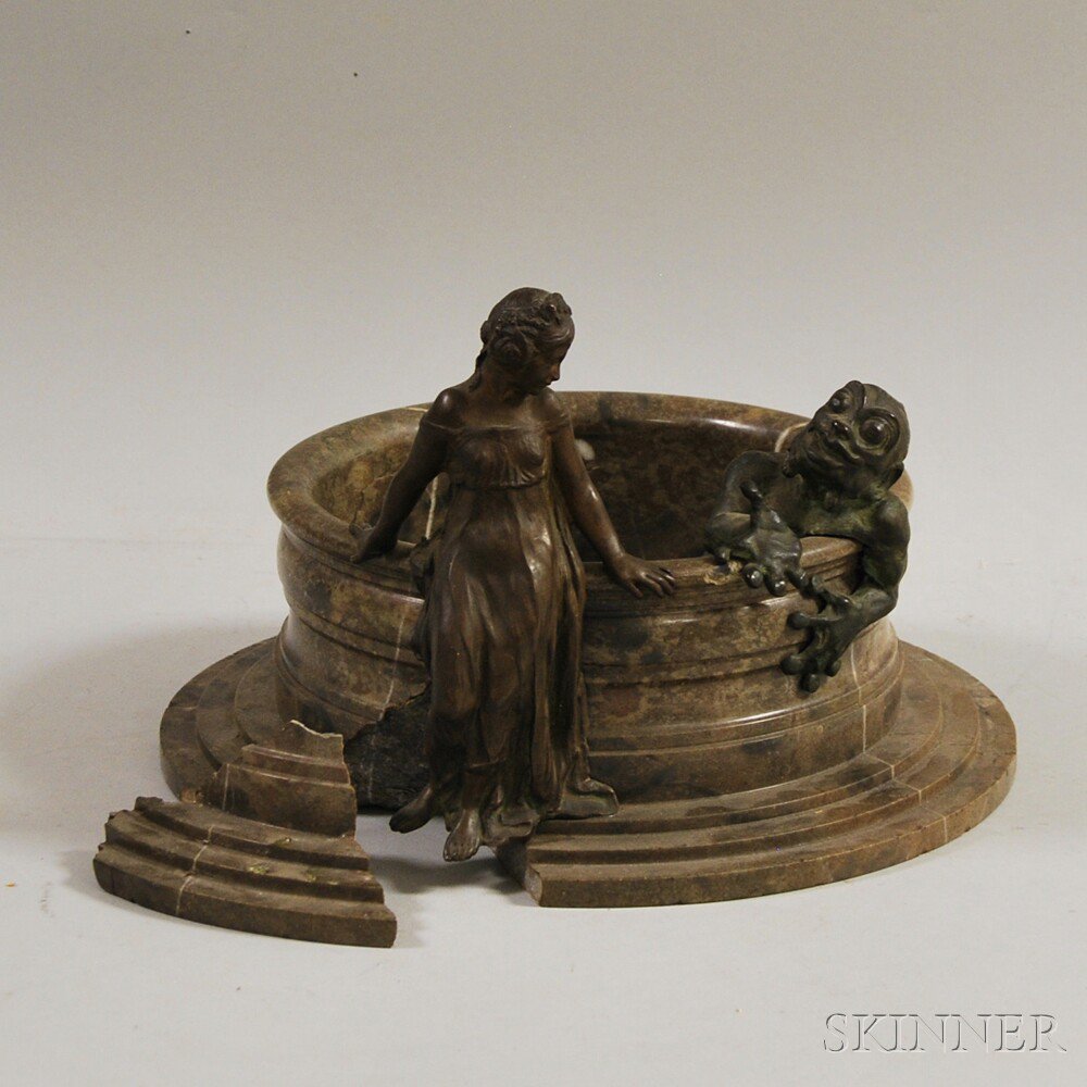 Appraisal: Bronze and Marble Planter with a young woman perched at