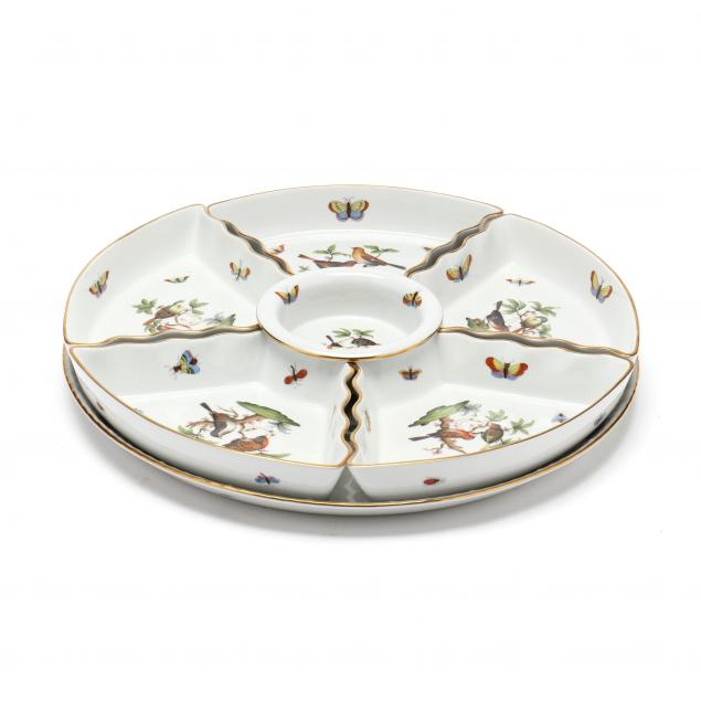 Appraisal: HEREND ROTHSCHILD BIRD HORS D'OEUVRE SERVER th century hand-painted with