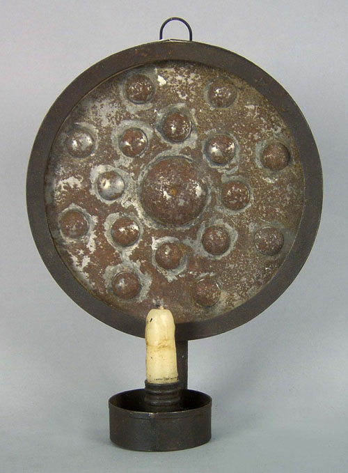 Appraisal: Iron wall sconce late th c with bull's eye reflector