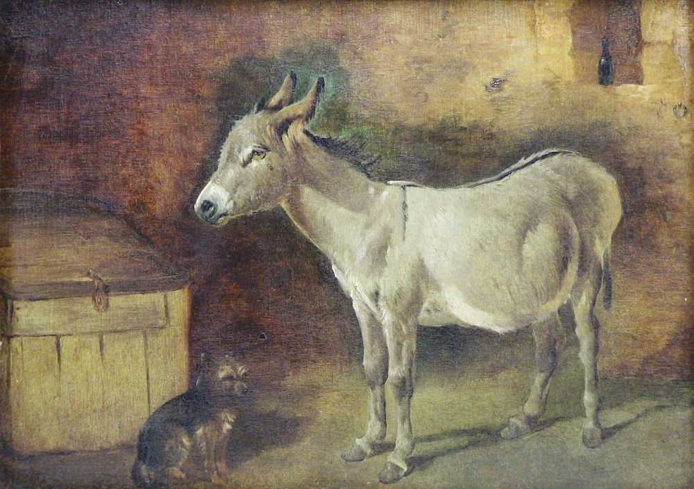 Appraisal: APPARENTLY UNSIGNED th th CENTURY Oil on Canvas Donkey and