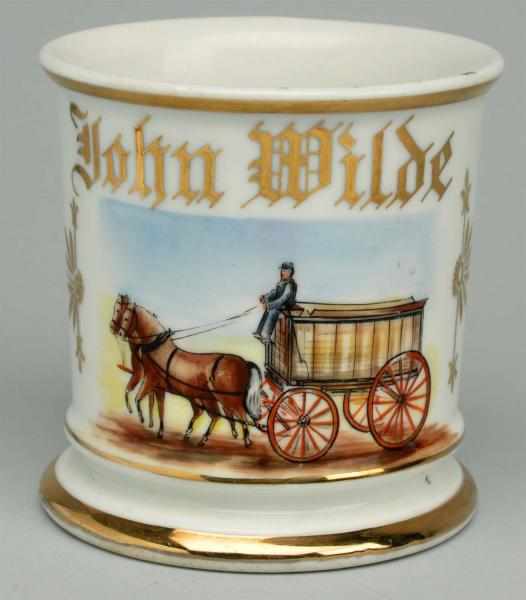 Appraisal: Horse-Drawn Wagon Shaving Mug Gilded John Wilde Austria stamp under