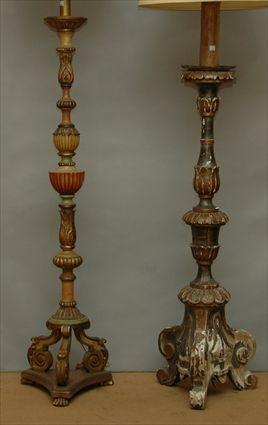 Appraisal: Pair of Gilt Torcheres Mounted as Lamps