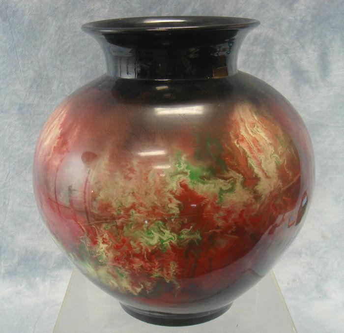 Appraisal: Hand thrown Oriental pottery vase with flambe decoration artist signed