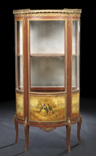 Appraisal: Louis XV-Style Polychromed and Ormolu-Mounted Wood Vitrine third quarter th