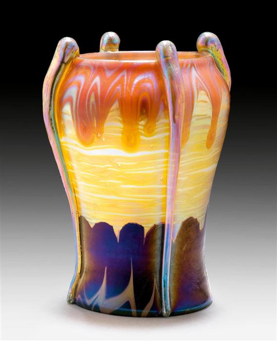 Appraisal: LOETZ attributed to PH NOMEN VASE circa Overlaid iridescent glass