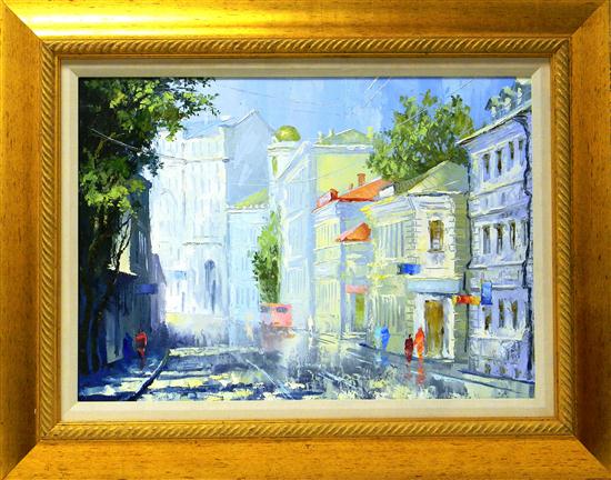 Appraisal: Michael Brovkin Russian b oil on canvas ''Blue Moscow'' depicting