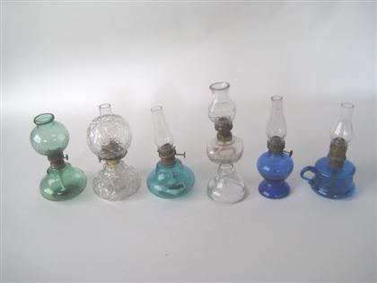 Appraisal: Group of six small pressed glass kerosene lamps Including a