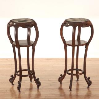 Appraisal: Nice pair Chinese marble inset hardwood stands Nice pair Chinese