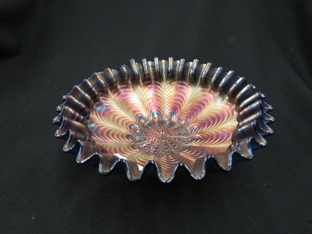 Appraisal: Carnival Glass Bowl feathered design blue excellent