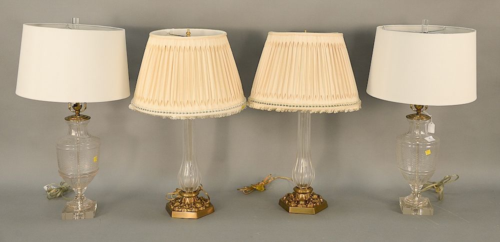 Appraisal: Two pairs of crystal lamps one in candlestick form and