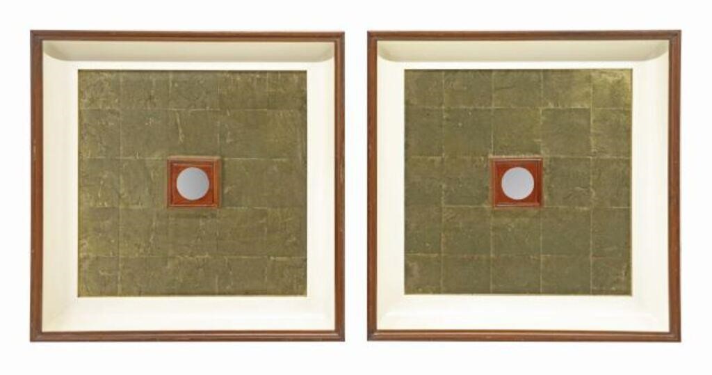 Appraisal: pair Contemporary wall hangings st c mahogany-finish frame gold leaf