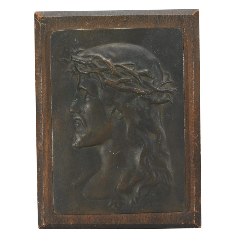 Appraisal: Bronze Relief Portrait Plaque Christ Wearing Crown of Thorns th