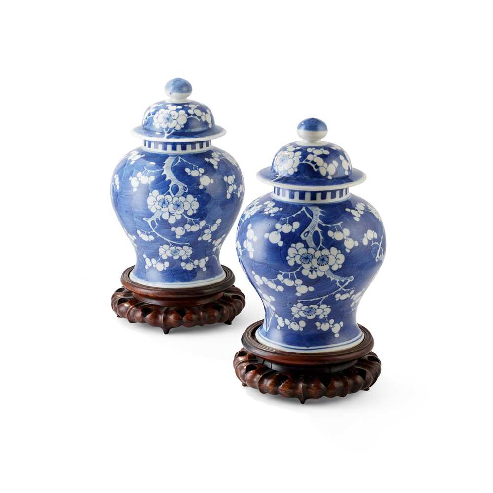 Appraisal: PAIR BLUE AND WHITE LIDDED JARS LATE QING DYNASTY-REPUBLIC PERIOD