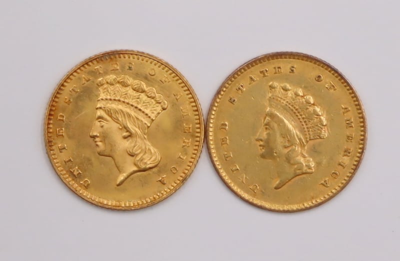 Appraisal: NUMISMATICS INDIAN PRINCESS HEAD GOLD Dollars Comprised of Philadelphia struck