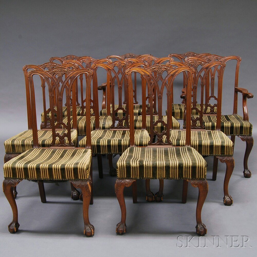 Appraisal: Set of Eleven Chippendale-style Carved Mahogany Dining Chairs nine sides