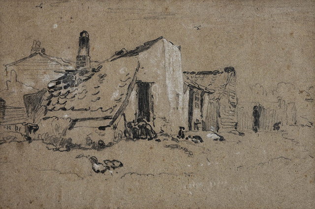 Appraisal: ATTRIBUTED TO JOHN VARLEY - 'Bayswater Cottages' pencil drawing heightened