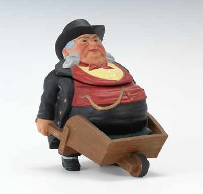 Appraisal: A Large Wheelbarrow Belly Figural Tobacco Jar by William Schiller