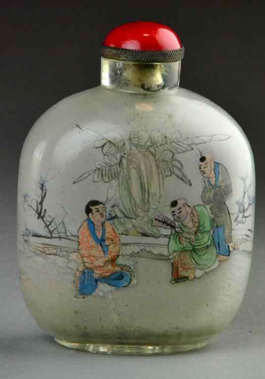 Appraisal: Chinese Republic Inside Painted Glass Snuff BottleFinely painted to depict