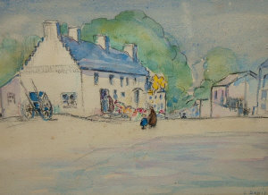 Appraisal: E Denis th Century- Street scene watercolour signed bears label