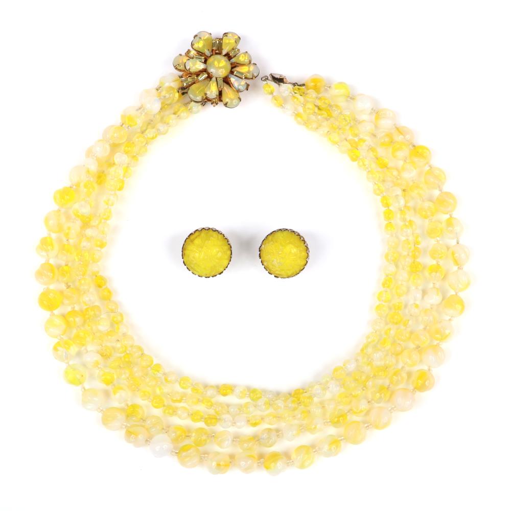 Appraisal: MIRIAM HASKELL FIVE-STRAND NECKLACE WITH GRADUATED MOLDED YELLOW GLASS BEADS