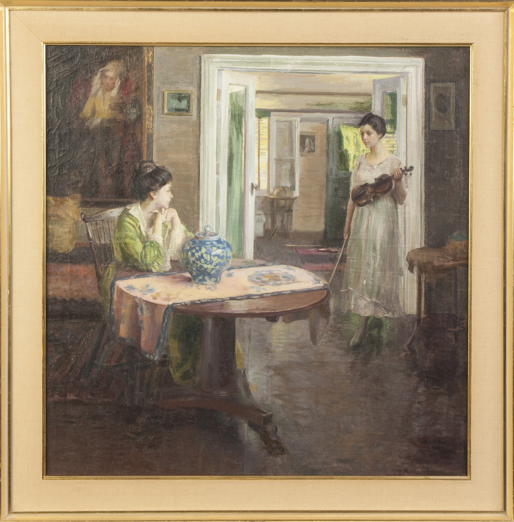 Appraisal: John Hubbard Rich American - Interior scene with two young