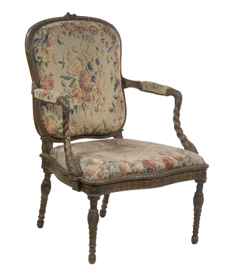 Appraisal: EARLY FRENCH ARMCHAIR Late th - Early th c Carved