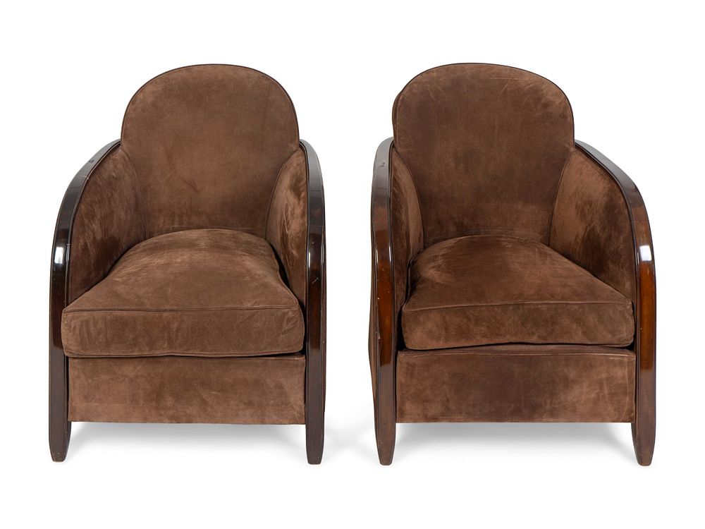 Appraisal: A Pair of Art Deco Rosewood Armchairs Attributed to Pierre-Paul