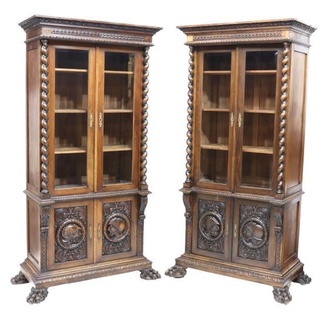 Appraisal: pair Renaissance Revival carved walnut bookcases early th c molded