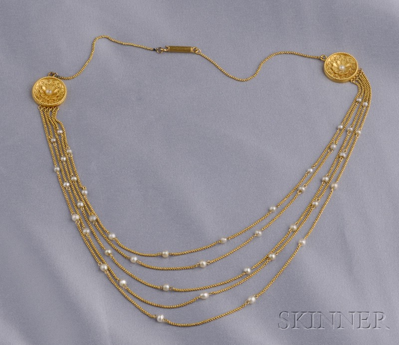 Appraisal: Etruscan Revival kt Gold and Seed Pearl Necklace composed of