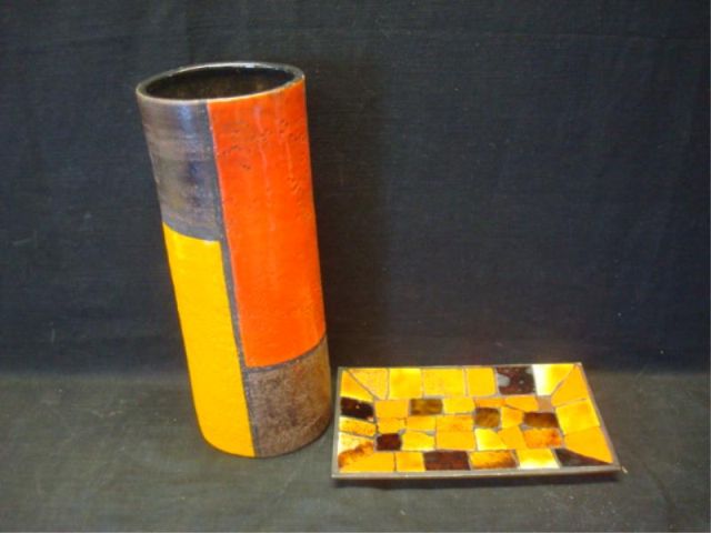 Appraisal: Midcentury Porcelain Vase and Tray Abstract decoration Great quality From