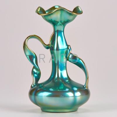 Appraisal: ZSOLNAY Green vase in Eosin glaze Marked x x Condition