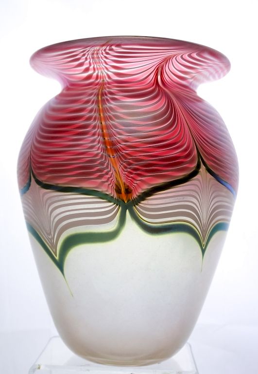 Appraisal: Stuart Ableman Art Glass Pulled Feather Vase Stuart Ableman American