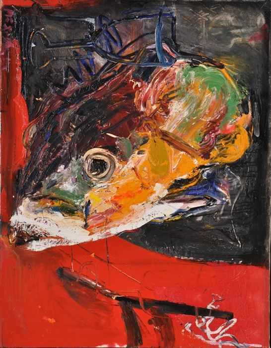 Appraisal: SAM MESSER b UNTITLED FISH HEAD Oil on canvas x