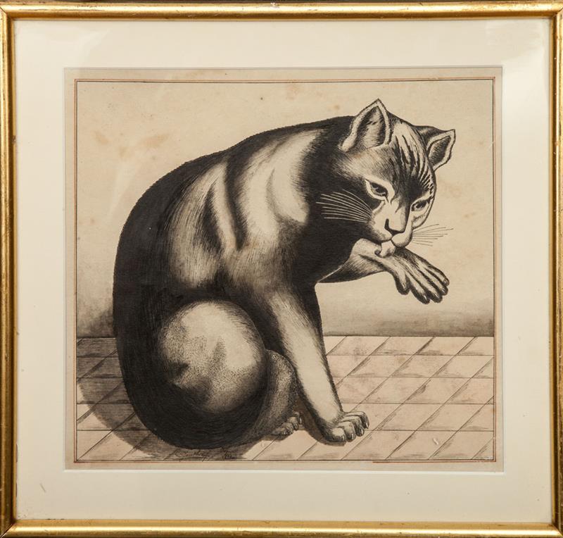 Appraisal: Continental School Cat Ink on paper indistinctly signed and dated